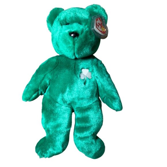 TY Beanie Buddy Erin The Irish Green Bear With Shamrock Plush 14 Inch Stuffed An - Picture 2 of 10